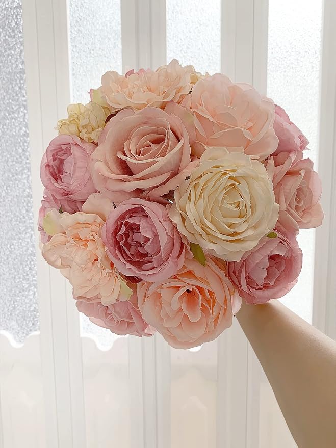 FACINOC Artificial Flowers Pink Bouquet Fake Flower Dahlia Roses - Image 6