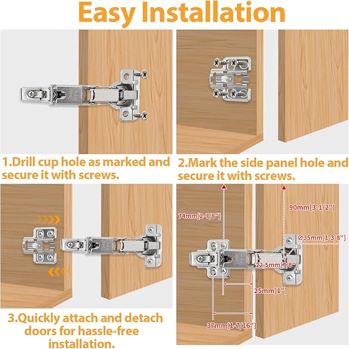 175 Degree Hinges Frameless Cabinet Doors Hinges 48mm Concealed Hydraulic - Image 5