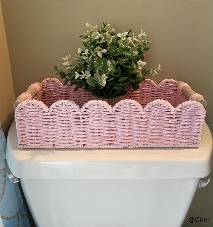 CubesLand Paper Rope Scalloped Edge Gift Basket Empty | Small Living Room - Image 3