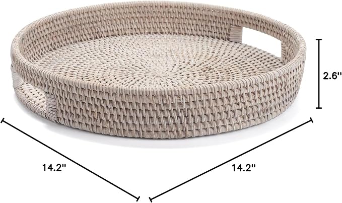 13.8 inch Round Rattan Tray, Decorative Coffee Table Tray, Ottoman Tray - Image 10