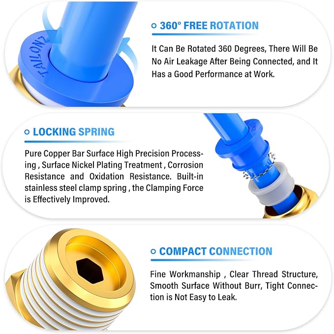TAILONZ PNEUMATIC Blue Straight 4mm Tube OD x 1/8 Inch G Thread Push to Connect - Image 4