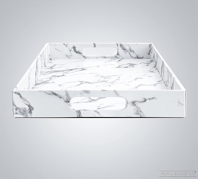 Home Redefined Modern Elegant 17.5"x12" Rectangle White Marble Faux Leather - Image 4