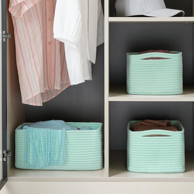 3 Pack Storage Baskets for Organizing, 13.7×9.5×6.3", Cream Green | Woven - Image 2
