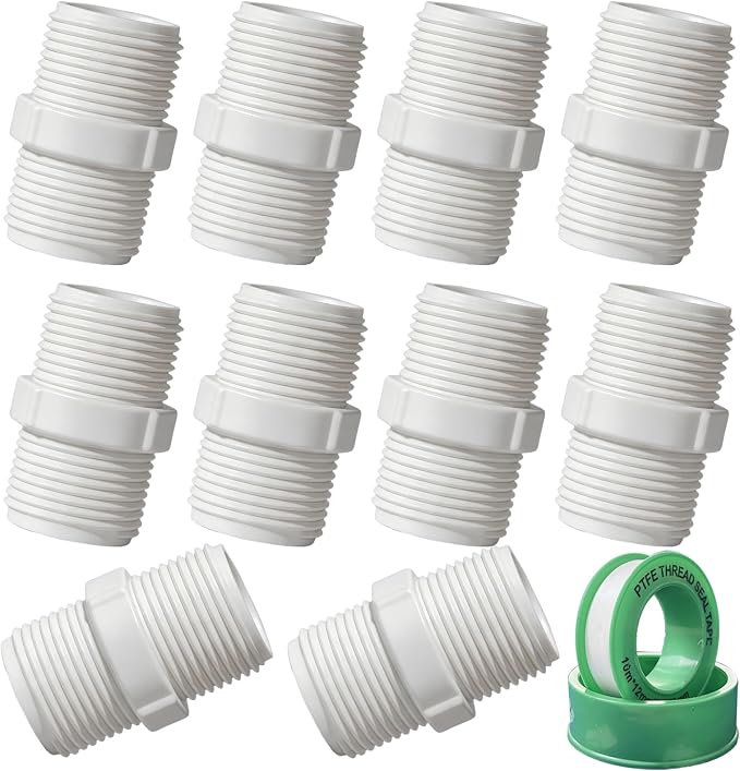10PCS 3/4 Inch PVC Pipe Fitting Hex Nipple, 3/4 Male X 3/4 Male Thread Coupling by YTFSA