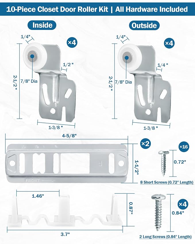 10 Pcs Sliding Closet Door Roller Replacement Kit - Image 2