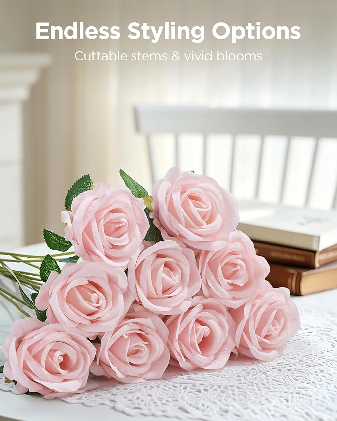 InnoGear Blush Roses Artificial Flowers 50 Pcs Fake Velvet Silk Rose Floral | - Image 3