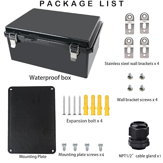 Waterproof Electrical Box, IP67 Junction Box Stainless Steel Latch Hinged Black - Image 5