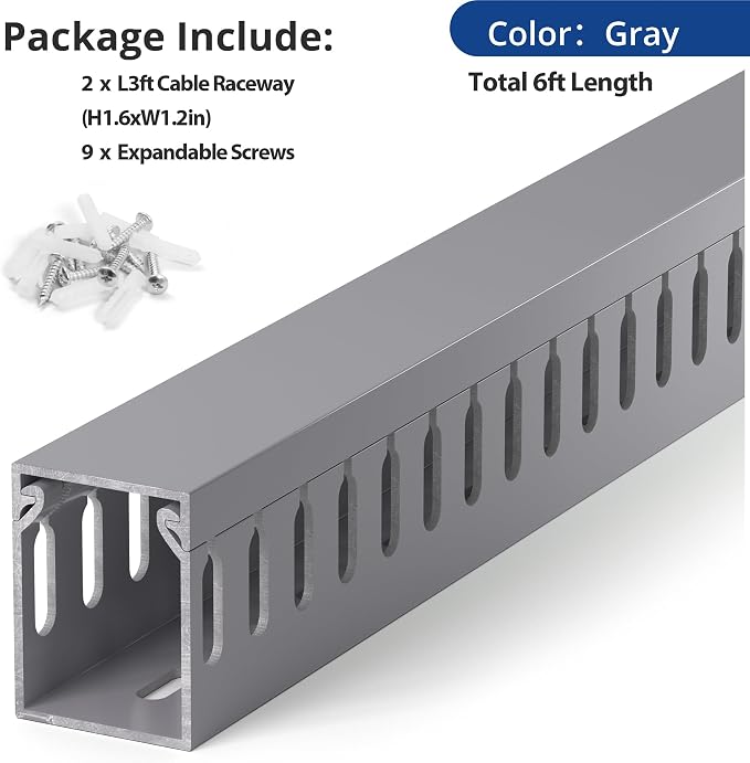 1.6" H x 1.2" W Cable Raceway, 6ft Under Desk Wire Management Channel, 2 Pack - Image 4