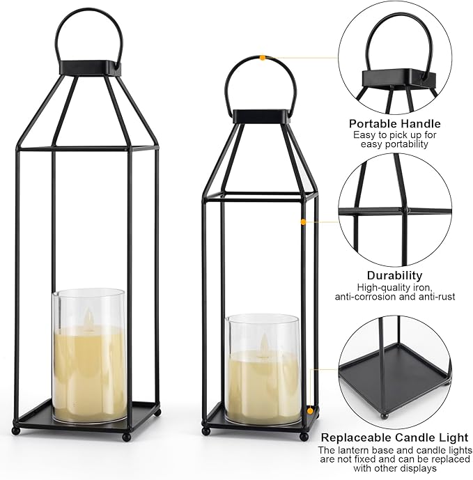 Lanterns Decorative Outdoor 2PCS Front Porch Decor Lantern - Image 5