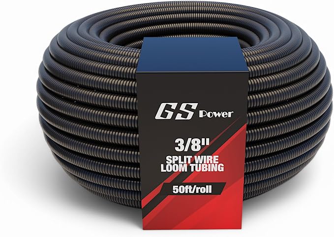 GS Power 3/8 Inch x 50 Ft Split Wire Loom Tubing, Split Cable Sleeve Cord by GSPower