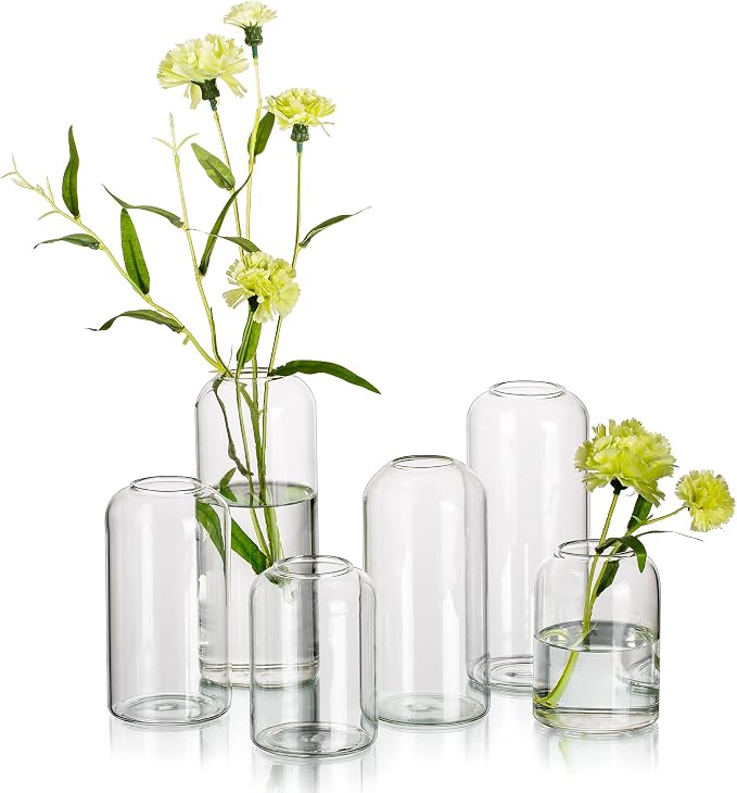 Hewory Glass Clear Modern Vase, Elegant Home Decor Floral Arrangements by Hewory