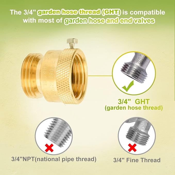 12-Pack Hose Bib Vacuum Breaker, 3/4 Inch GHT Backflow Preventer | Solid Brass - Image 2