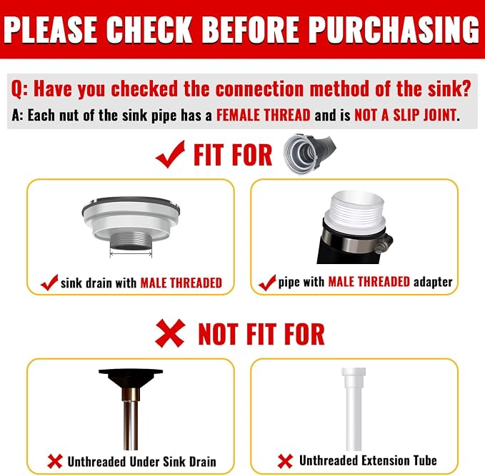 VIVIDA 1-1/2" Sink Drain P Trap, Flexible Kitchen Sink Pipe - Image 2