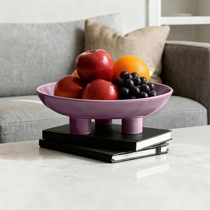 Three-Leg Ceramic Fruit Bowl, 10 Inch Oval Serving Dish - Image 3