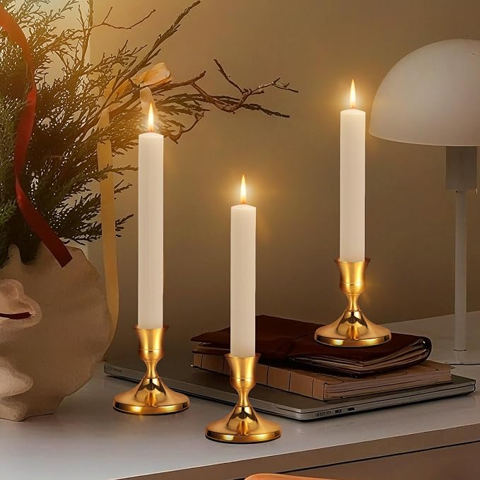 5 Pcs Gold Taper Candle Holders Set, Vintage Metal Candlestick Holders - Image 2