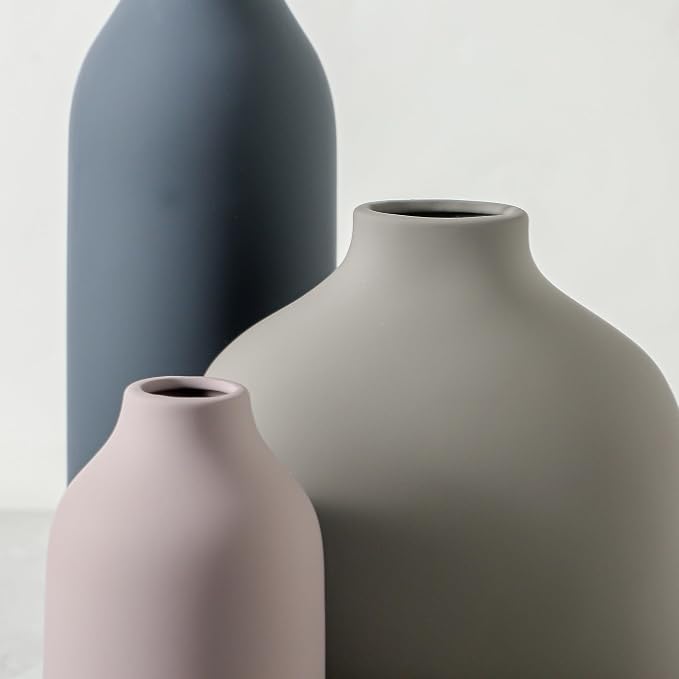 Enra Ceramic Vase Set of 3, Modern Decorative Vases - Image 2