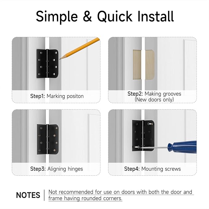 HOSOM 6 Pack 4 Inch Matte Black Door Hinges - Image 6