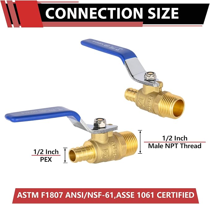 10PC EFIELD 1/2"Crimp Pex X 1/2" Male NPT Brass Shut-off Ball Valve | - Image 2