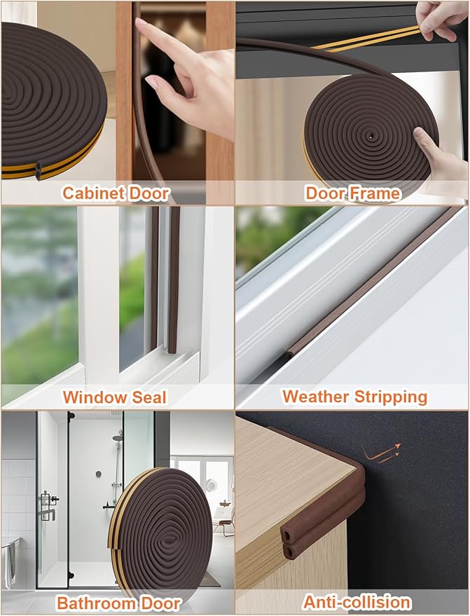 32.8 Ft Weather Stripping Door Seal Strip, Self Adhesive Door Soundproofing D - Image 6