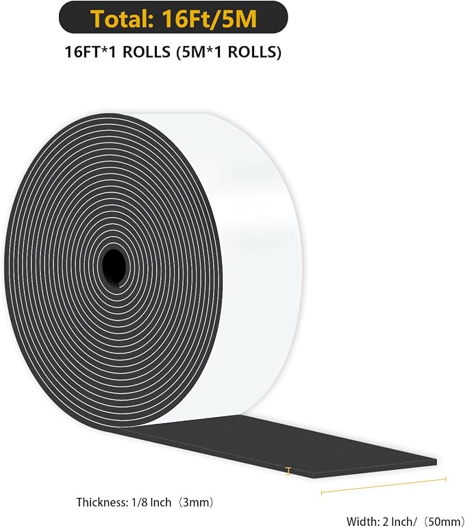 Foam Tape, Weather Stripping, High Density CR, Soundproof, 2 in x 1/8 in x 15Ft - Image 2