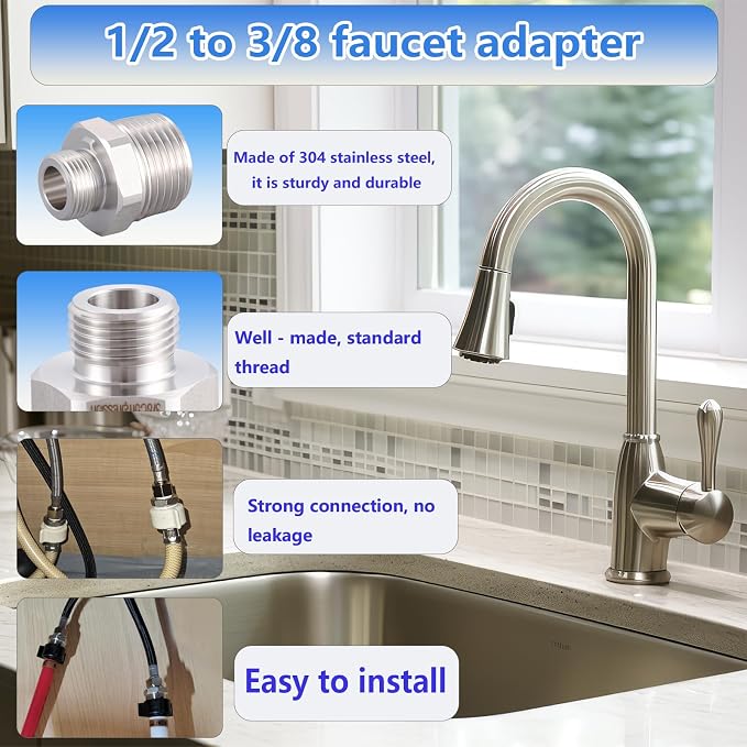 304 RV Faucet Adapter（Lead-Free）, 1/2 to 3/8 reducer faucet adapter - Image 6