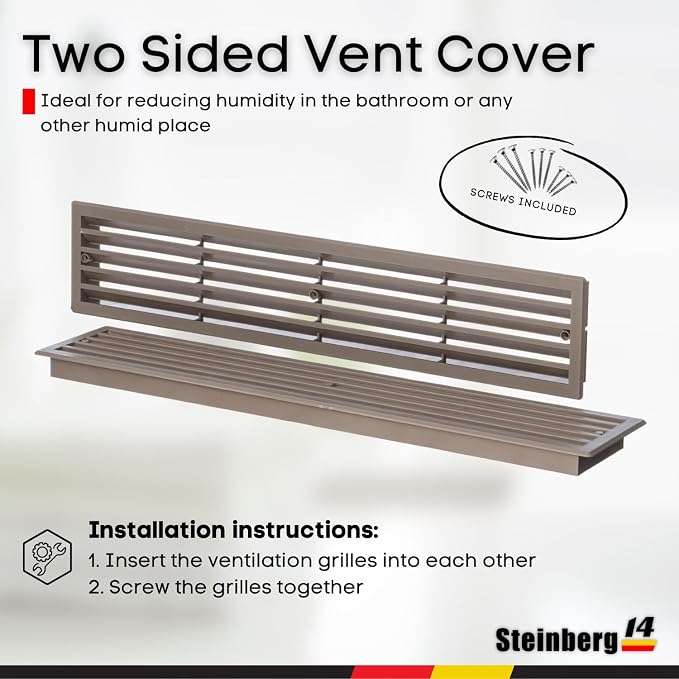 1 Set - Two Sided Door Vent Cover 17.7x3.6 inch - Beige/Oak Plastic Ventilation - Image 3