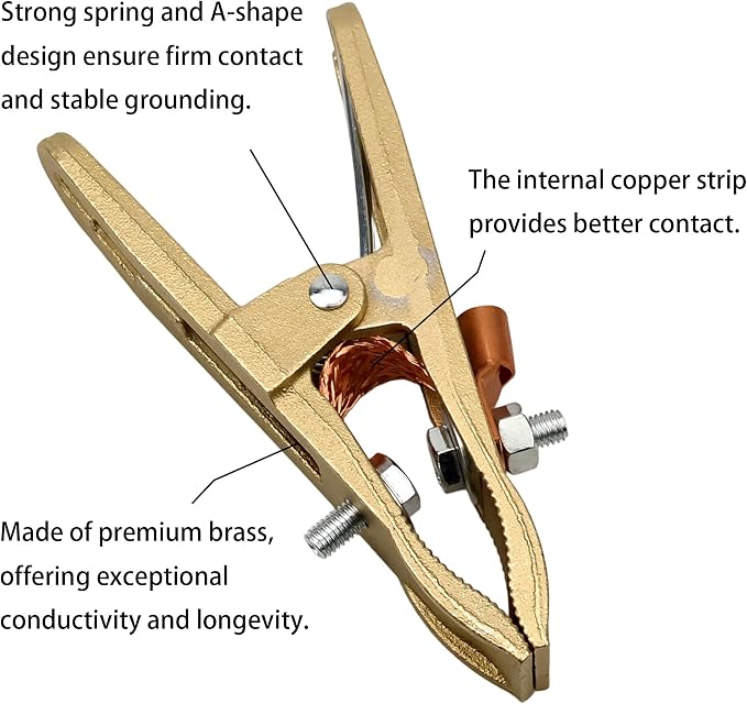 500-Amp Welding Ground Clamp, Brass A-shape Earth Clamp - Image 3