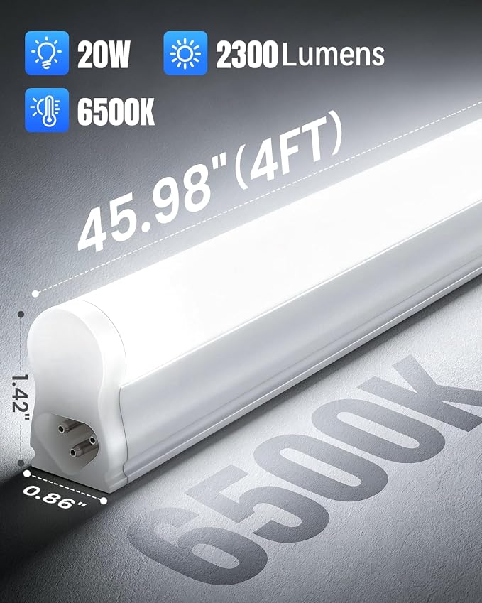 4FT T5 LED Shop Light, 2300LM Linkable LED Integrated Fixture, Garage Ceiling - Image 5