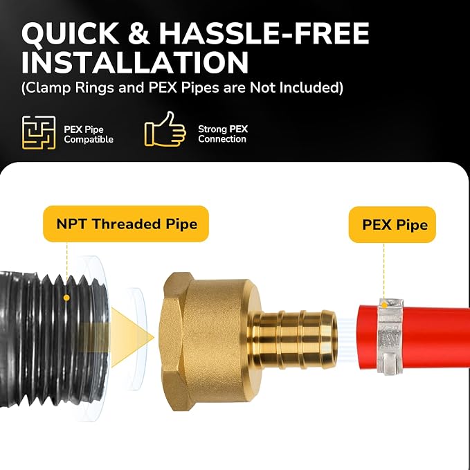 Pex Fittings, 1/2" Female NPT to 1/2" Pex Male Adapter, Heavy-Duty Brass Crimp - Image 4
