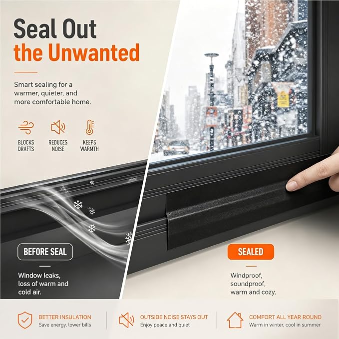 ZOMPAGO Weather Stripping Tape Door Window Seal Black Tape, 2.4in x 33 FT | - Image 3