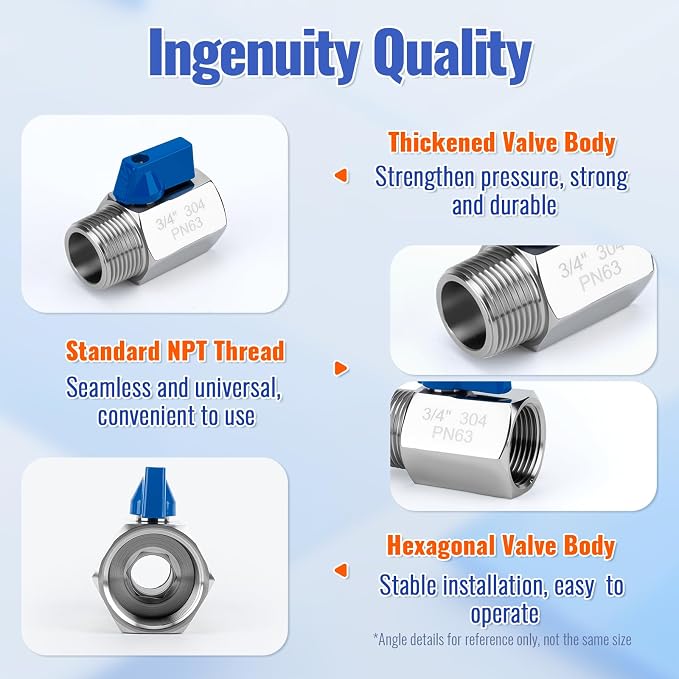 2 Pack 3/4" Mini Ball Valve, 304 Stainless Steel Manual Shut-Off Ball Valve - Image 4