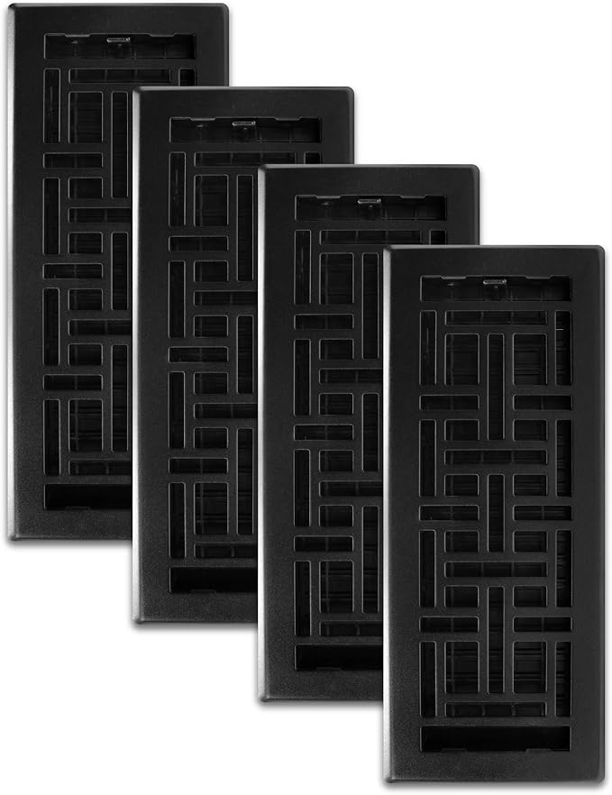 Decor Grates AJH412-BLK Oriental Floor Register, 4x12 Inches, Textured Black by DecorGrates