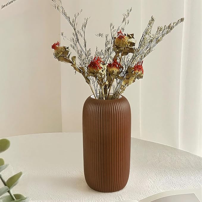 Ceramic Vase for Flowers – Modern Small Ribbed Textured Flower Vase for Home - Image 4
