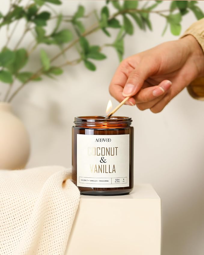 AOOVOO Coconut Vanilla Candles - 9 oz Scented Candles | Aromatherapy Candle - Image 6
