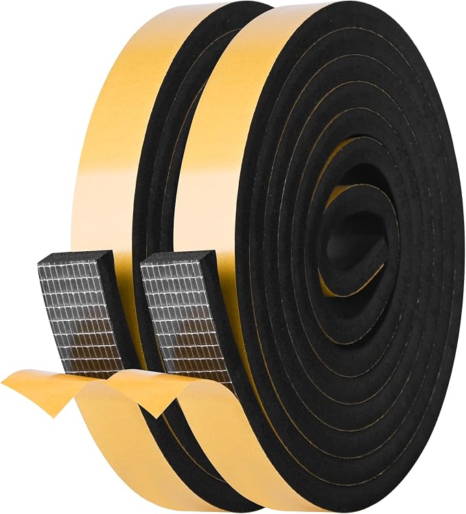 Self Adhesive Foam Tape Weatherstrip 1in x 3/8in x 33Ft High Density Foam by Kikerike