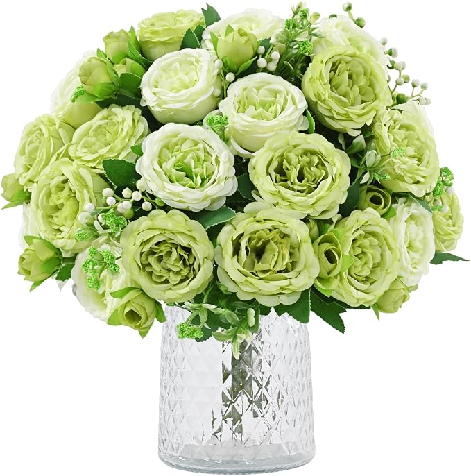 4 Packs Peonies Artificial Flowers, Mixed Green Silk Artificial Peonies | Fake by MARTINEMALL