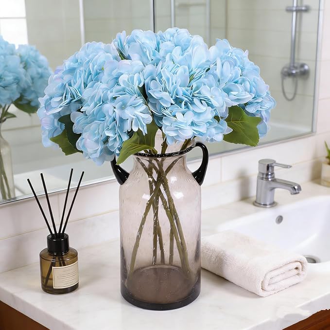 Kimura's Cabin 6pcs Fake Hydrangeas Flowers Artificial Hydrangea, Light Blue | - Image 6