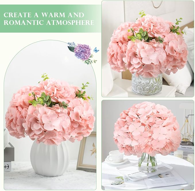 AVIVIHO 10Pcs Pink Fake Fake Flowers Hydrangea Artificial Flowers Bulk - Image 2