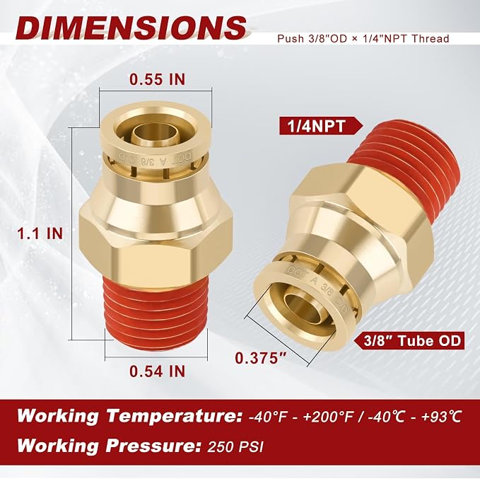 DOT Approved Male Straight Brass Union 3/8" Tube x 1/4" NPT, Quick Connect Union - Image 5