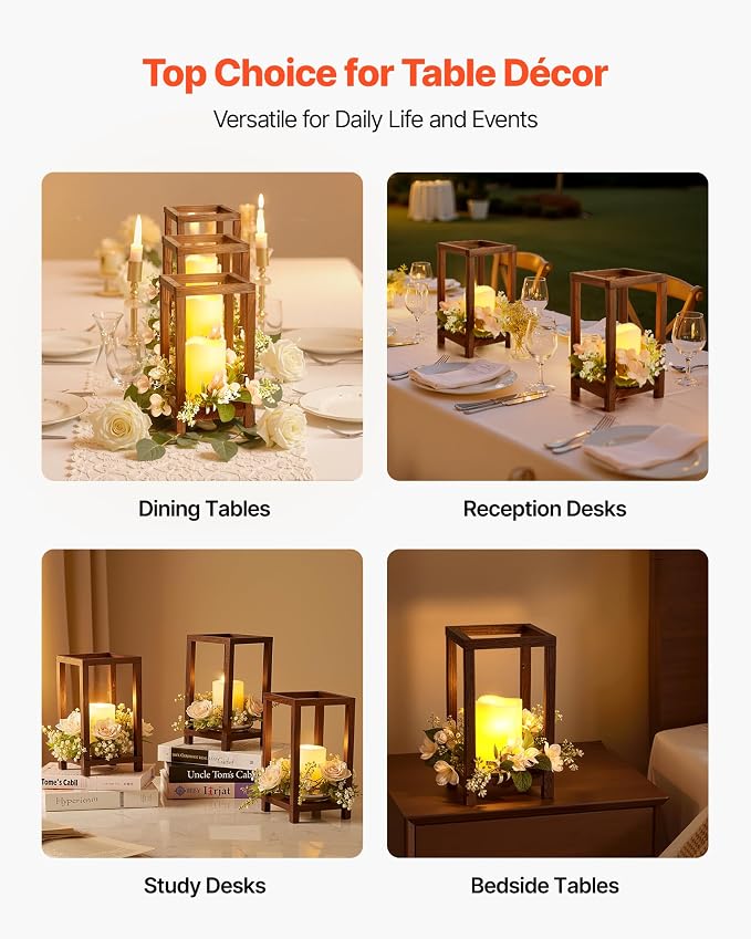 VEVOR 20 Set/60 Pcs Wooden Wedding Lantern Centerpiece, Includes 20 Wooden - Image 6