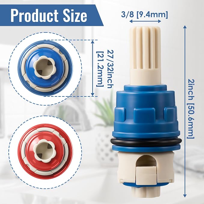 Dreyoo 2 Pack Hot & Cold Bathroom 2-Handle Faucet Cartridge Replacement - Image 3