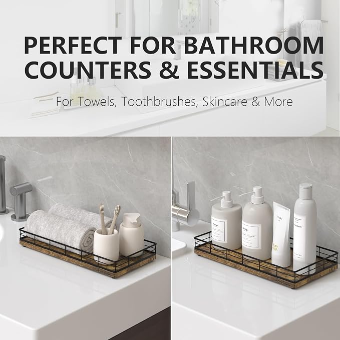 Toilet Paper Basket Organizer, Wood Toilet Tank Tray - Image 4