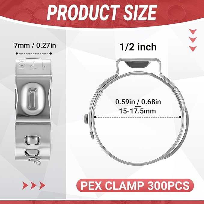 300 Pcs 1/2 Inch Pex Cinch Clamps, 304 Stainless Steel Crimp Rings Single Ear - Image 2