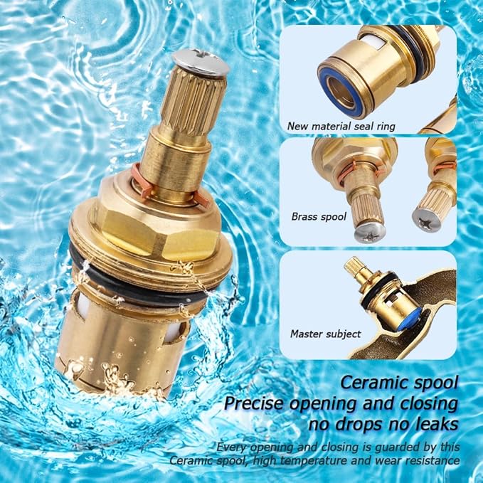 Wolfride 2Pcs Faucet Cartridge Replacement, 20 Teeth G1/2" Brass Ceramic Stem - Image 7