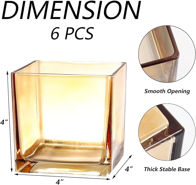 Square Glass Vases Set of 6, Amber Vase - Image 6
