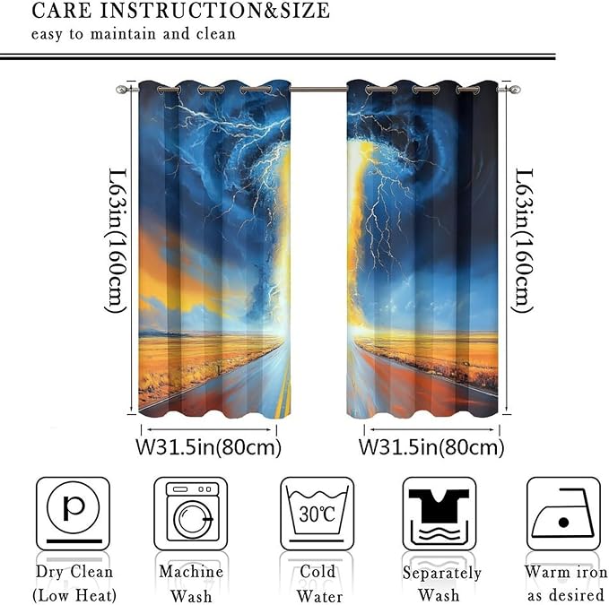 Gothic Tornado Clouds Road Blackout Curtains - Image 2