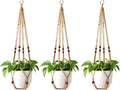 Mkono Macrame Plant Hanger Indoor 35 Inch Hanging Planter Basket Brown 3Pcs | by Mkono
