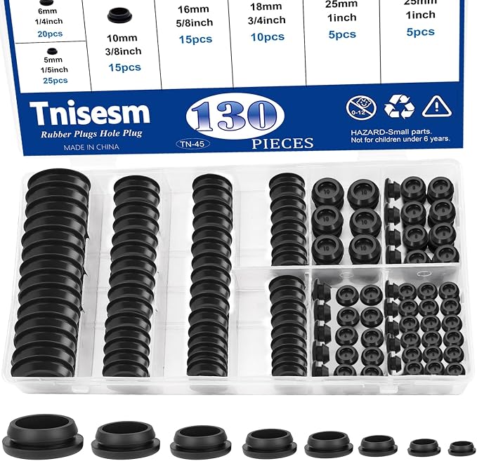 Tnisesm 130PCS 8 Sizes Black Rubber Plugs by Tnisesm