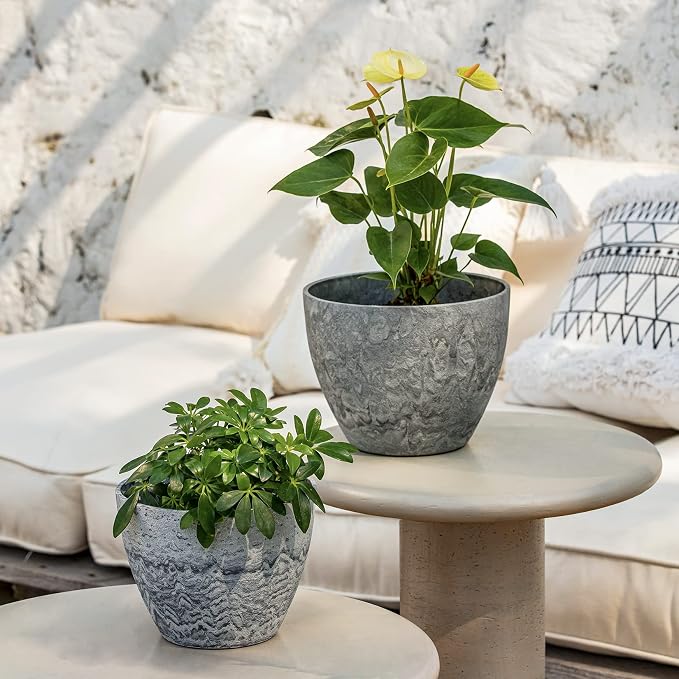 LA JOLIE MUSE Planter Pots, Indoor Outdoor Flower Pot, 8.6+7.5 Inch 2 Pack | - Image 2