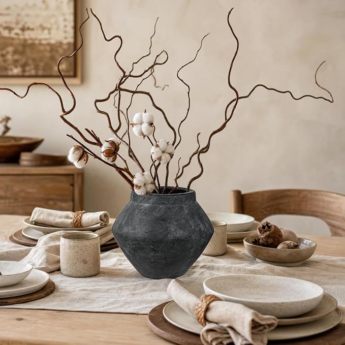 Briful Rustic Ceramic Vase 6'' Decorative Charcoal Farmhouse Table Vase | - Image 2